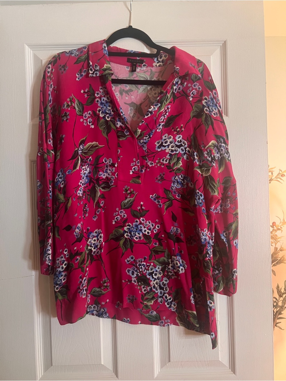 ESCADA Floral Tropical Blouse Pink Blue Long Sleeve EU 38 US 6